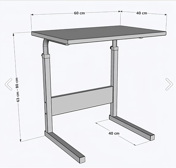 Metal Ayaklı Yükseklik Ayarlı Laptop Sehpası Kahvaltı Masası Çalışma Sehpası Atlantik Çam 60x40 - 5