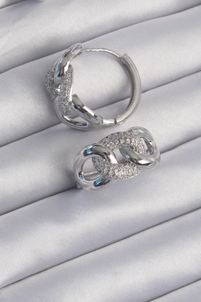 Pirinç Gümüş Renk Zirkon Taşlı Samanyolu Küpe - TJ-BKP9199 ürün görseli 1