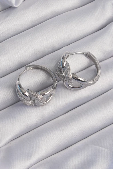 Pirinç Gümüş Renk Zirkon Taşlı Samanyolu Küpe - TJ-BKP9199 - Resim 3