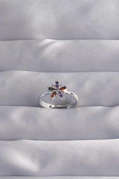 Pirinç Gümüş Renk Renkli Zirkon Taşlı Ayarlamalı Yüzük - TJ-BYK3256 ürün görseli