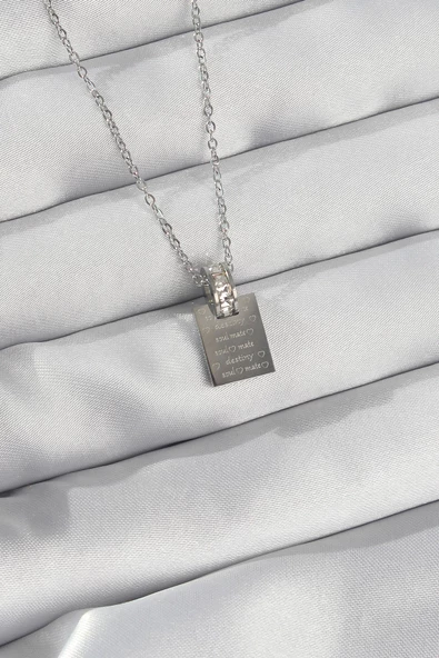 316L Çelik Zincir Gümüş Renk Zirkon Taşlı Aşk Mektubu Kolye - TJ-BKO8908 ürün görseli