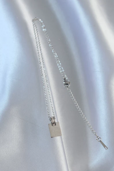 316L Çelik Zincir Gümüş Renk Zirkon Taşlı Aşk Mektubu Kolye - TJ-BKO8908 - Resim 3