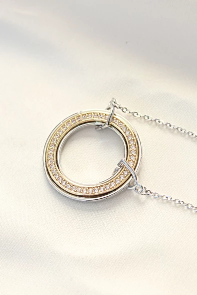 316L Çelik Zirkon Taşlı Çift Renkli Tifany Kolye - TJ-BKO8503 - Resim 2