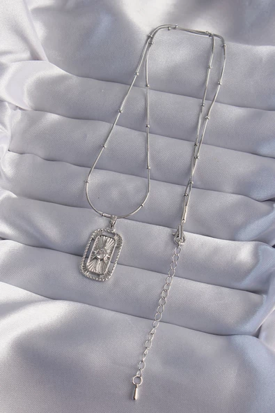 316L Çelik Zincir Gümüş Renk Zirkon Taşlı Tarot Kolye - TJ-BKO9010 - Resim 2