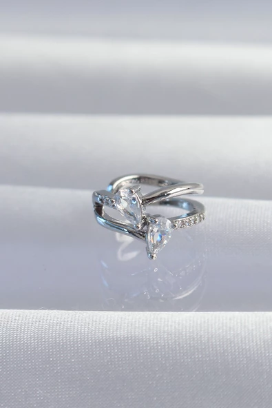 Pirinç Gümüş Renk Zirkon Taşlı Damla Earcuff Küpe - TJ-BKP9334 ürün görseli