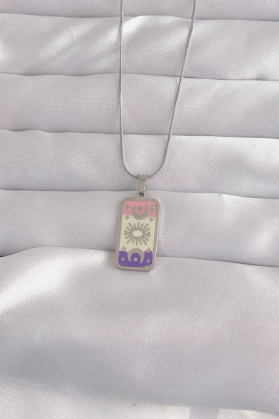316L Çelik Gümüş Renk Karışık Mineli Ay Figür Tarot Kolye - TJ-BKO9044 ürün görseli