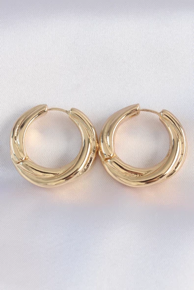 Pirinç Gold Renk Asimetrik Kıvrım Küpe - TJ-BKP8974 ürün görseli 1