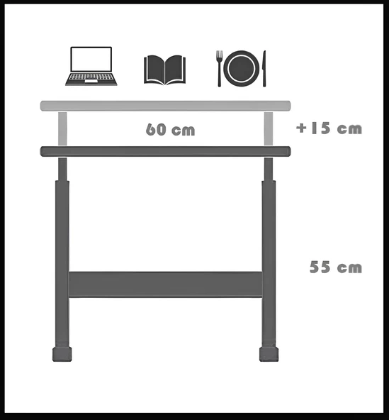 60x40 Yükseklik Ayarlı Çalışma Masası,hasta Yemek Masası,laptop Sehpası - 6