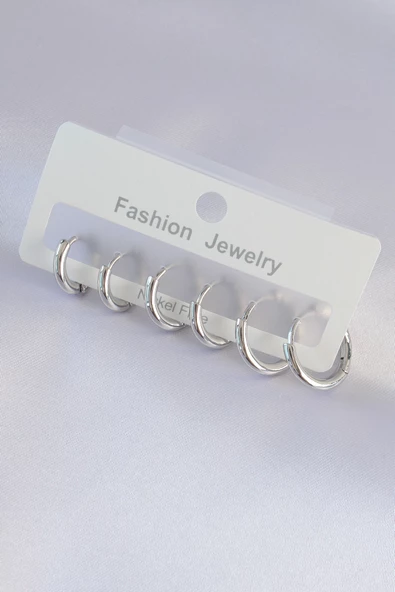 Pirinç Gümüş Renk Oval Küpe Seti - TJ-BKP9003 ürün görseli