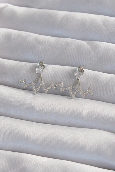 Pirinç Gümüş Renk Zirkon Taşlı Zikzak Küpe - TJ-BKP9302 ürün görseli