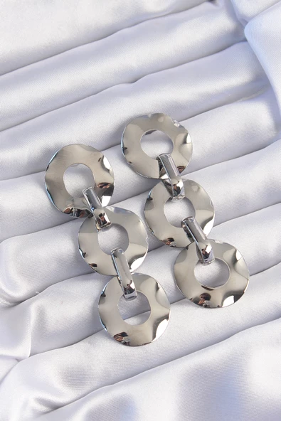 Pirinç Gümüş Renk Oval Ayna Model Sallantılı Küpe - TJ-BKP9251 ürün görseli 1