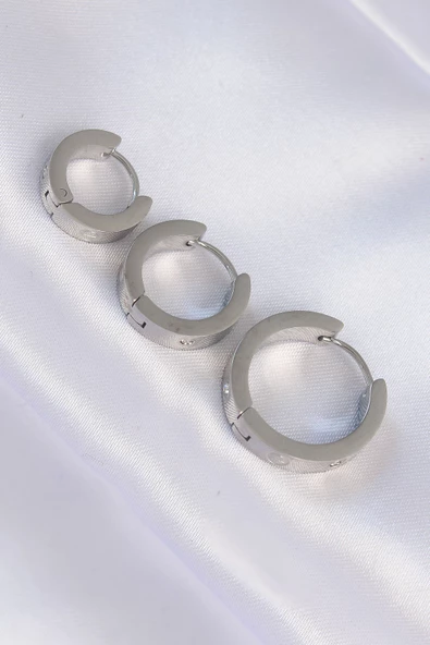 316L Çelik Gümüş Renk Zirkon Taşlı Cartier Model 3lü Halka Küpe - TJ-BKP9008 - Resim 2