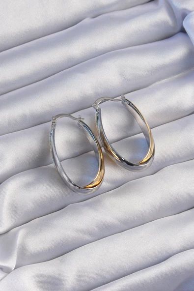 Pirinç Gold Gümüş Renkli Uzun Kıvrımlı Küpe - TJ-BKP9226 - Resim 2