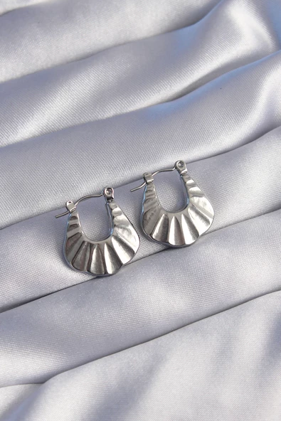 316L Çelik Gümüş Renk Kabartmalı Görünüm Küpe - TJ-BKP9046 ürün görseli