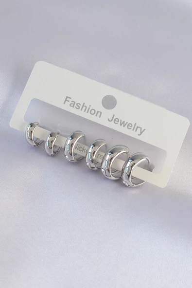 Pirinç Gümüş Renk Oval Bombeli Küpe Seti - TJ-BKP9001 ürün görseli 1