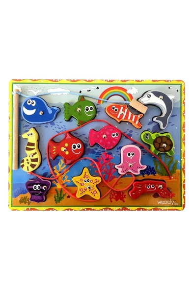 Ahşap Balık Tutma Oyunu 12li Ip Dizme Bultak Çocuk Oyuncak - 3