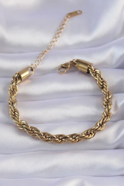 316L Çelik Gold Renk Kalın Burgu Zincir Bileklik - TJ-BB6167 ürün görseli