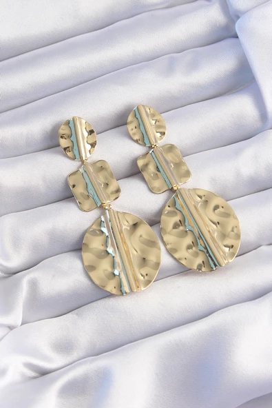 Pirinç Gold Renk Geometrik Ezme Plaka Küpe - TJ-BKP9244 ürün görseli