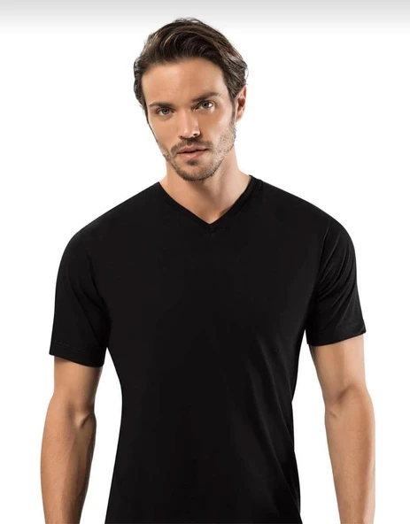 ERDEM 1167 ERKEK KISA KOL V YAKA ATLET 10 ADET  3XL SİYAH
