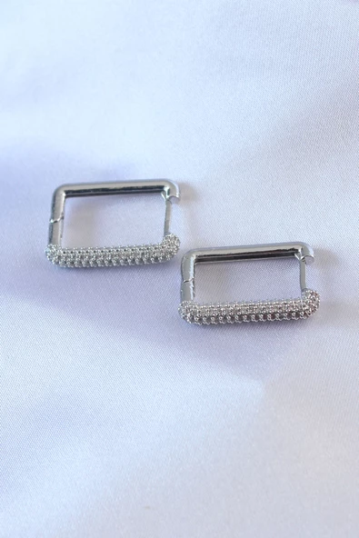 Gümüş Renk Kare Model Zirkon Taşlı Pirinç Kadın Küpe - TJ-BKP7527 ürün görseli