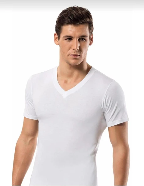 ERDEM 1167 ERKEK KISA KOL V YAKA ATLET TEKLİ  BEYAZ 2XL ürün görseli