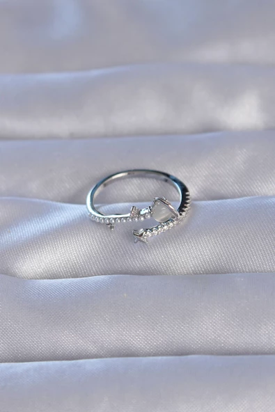 Pirinç Gümüş Renk Zirkon Taşlı İncili Satürn Model Ayarlanabilir Yüzük - TJ-BYK3222 - Resim 2