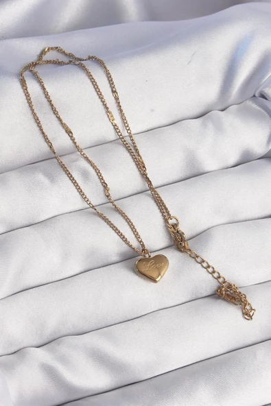 316L Çelik Gold Renk Kalp Model Love Kolye - TJ-BKO8931 - Resim 2