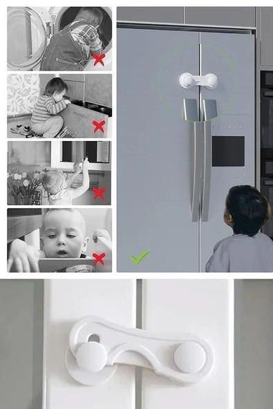 Bebek Çocuk Güvenliği Çekmece ve Dolap İçin Kendiliğinde Yapışkanlı Vidasız Kapak Kilidi - 2