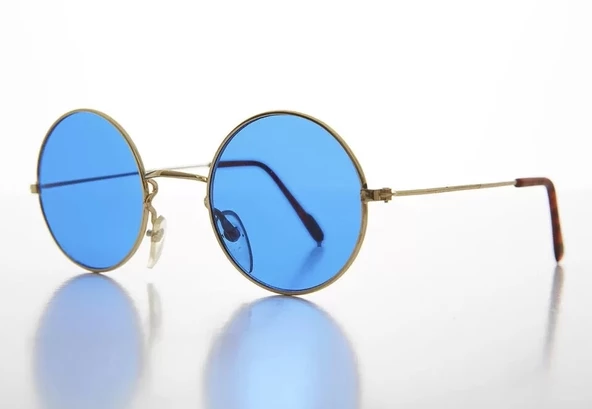 Yulak Cam John Lennon Tarzı Gold Çerçeveli Mavi Gözlük