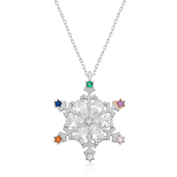 925 Ayar Gümüş Renkli Taşlı Kar Tanesi Kadın Gümüş Kolye ürün görseli 1