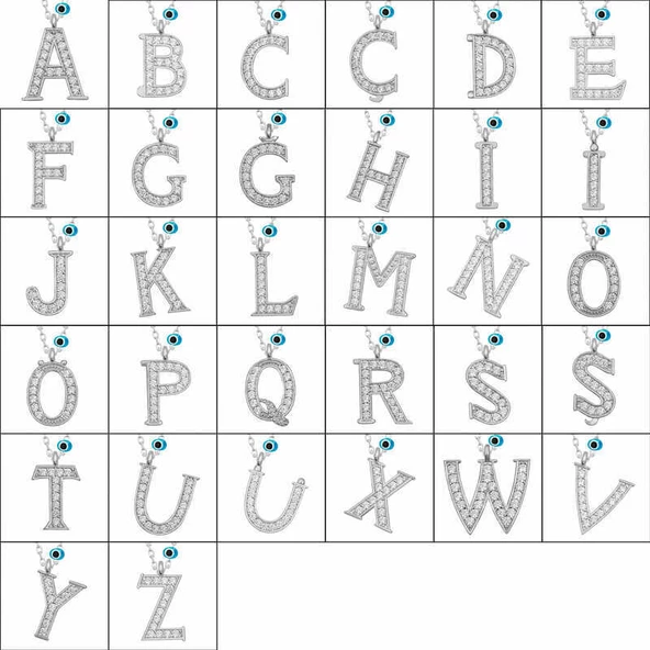 925 Ayar Gümüş Nazar Rodyum T Harfi Kadın Gümüş Kolye - 2