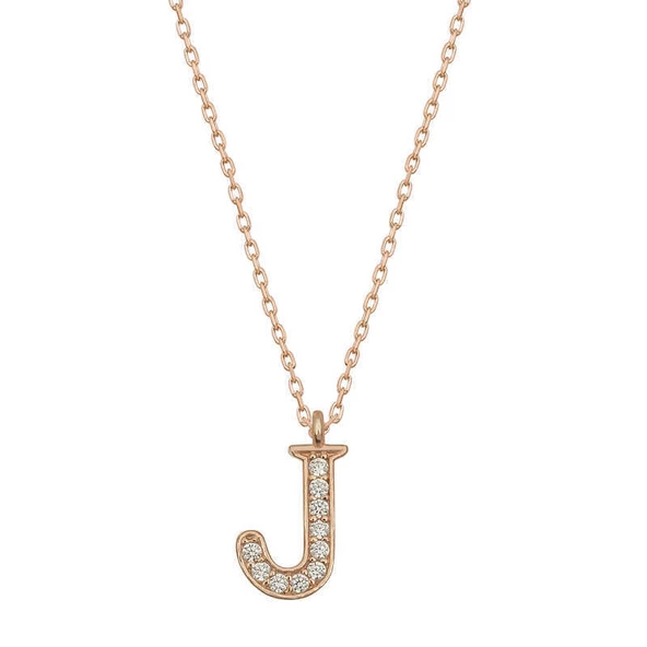 925 Ayar Gümüş Rose J Harfi Kadın Gümüş Kolye ürün görseli 1