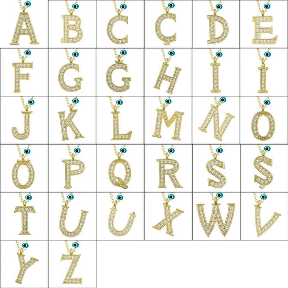 925 Ayar Gümüş Nazar Gold Ü Harfi Kadın Gümüş Kolye - Resim 2