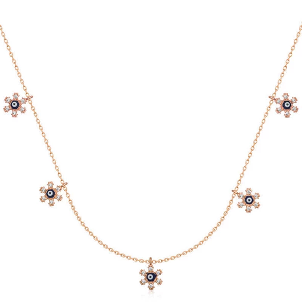 925 Ayar Gümüş Çiçek Nazarlı Şans Kadın Gümüş Kolye ürün görseli 1