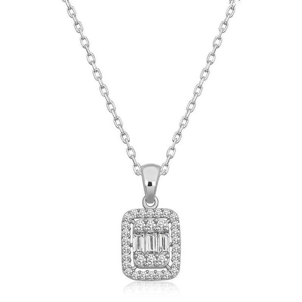 925 Ayar Gümüş Baget Taşlı Kadın Gümüş Kolye ürün görseli 1