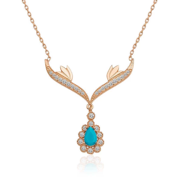 925 Ayar Gümüş Turkuaz Taşlı Madalyon Kadın Gümüş Kolye ürün görseli 1