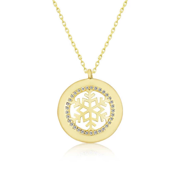 925 Ayar Gümüş Gold Kar Tanesi Kadın Gümüş Kolye