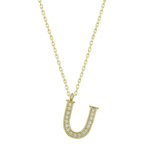 925 Ayar Gümüş U Harfi Kadın Gümüş Kolye ürün görseli 1