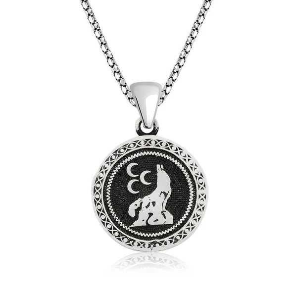 925 Ayar Gümüş Üç Hilal Kurt Gümüş Kolye ürün görseli 1