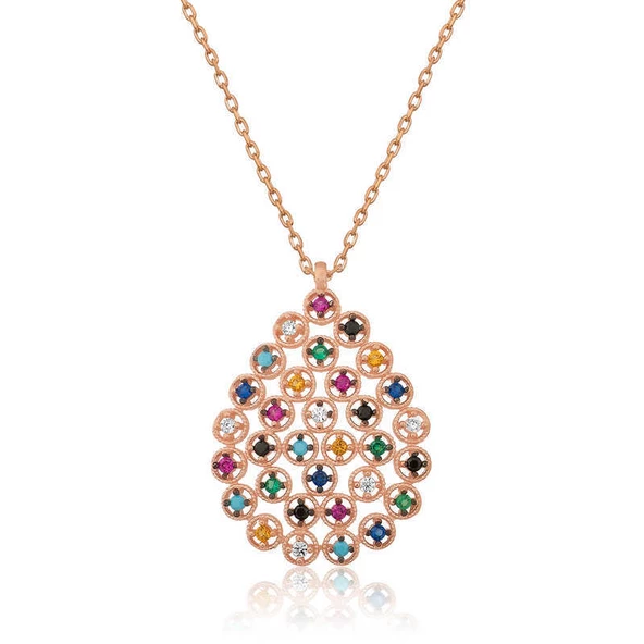 925 Ayar Gümüş Renkli Taşlı Damla Kadın Gümüş Kolye ürün görseli 1