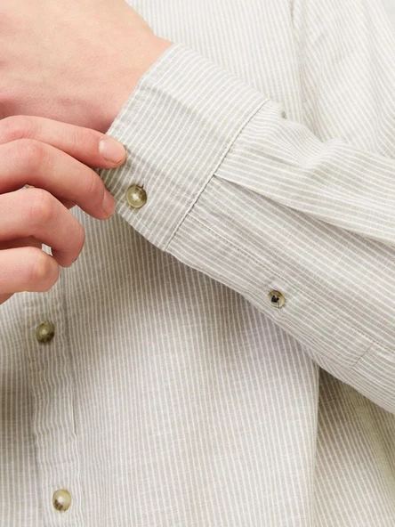 JJESUMMER LINEN BLEND SHIRT LS SN Crockery Crockery L - Resim 3