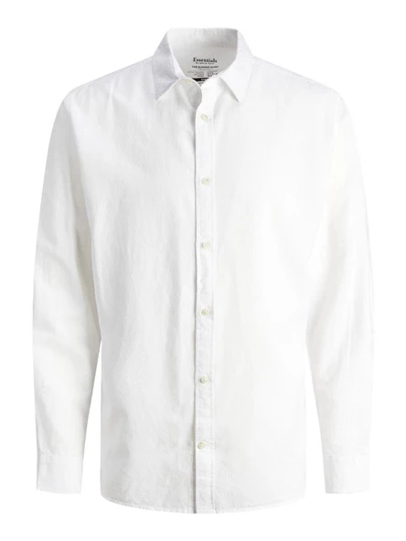 JJESUMMER LINEN BLEND SHIRT LS SN White White M - Resim 2