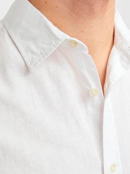 JJESUMMER LINEN BLEND SHIRT LS SN White White M - Resim 4