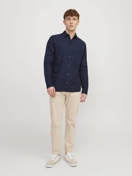 JJESUMMER LINEN BLEND SHIRT LS SN Navy Navy M - 5