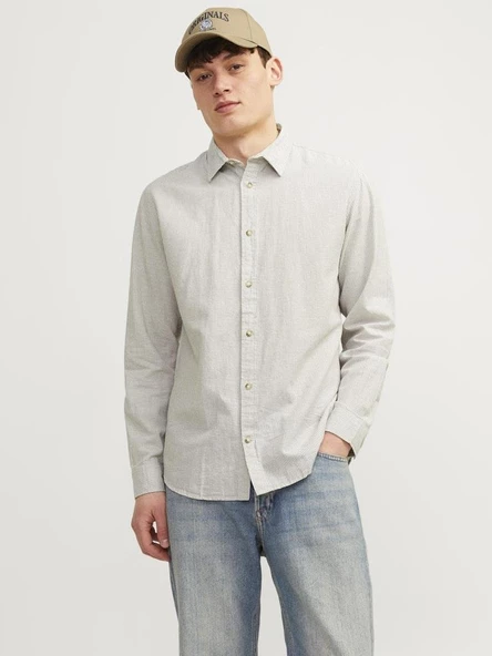 JJESUMMER LINEN BLEND SHIRT LS SN Crockery Crockery L - Resim 2
