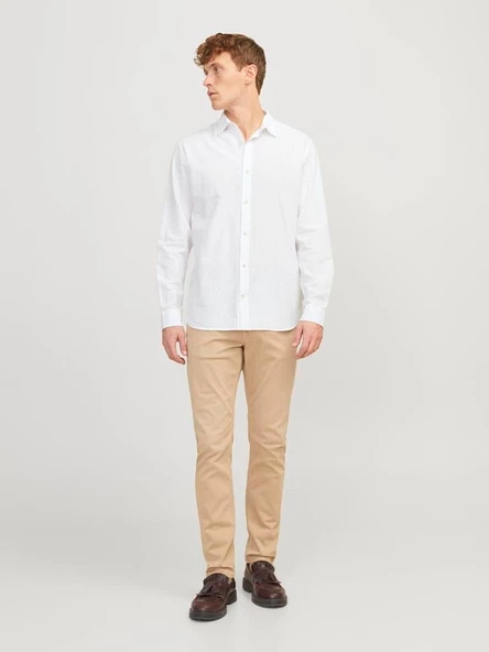 JJESUMMER LINEN BLEND SHIRT LS SN White White M - Resim 7