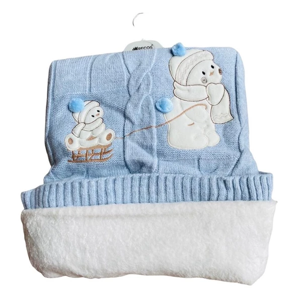 Recos Ayı Desenli Welsoftlu Şapkalı Bebek Battaniyesi - 2