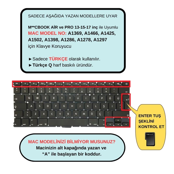 Klavye Koruyucu Macbook Klavye Air Pro (Türkçe Q) (Eski USB'li Model 2008/2017) ile Uyumlu - 2