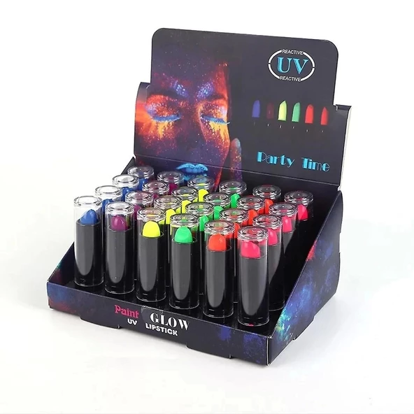 Karanlıkta Parlayan Yanan Uv Neon Ruj Yüz Boyama 6 Adet 6 Renk - 5