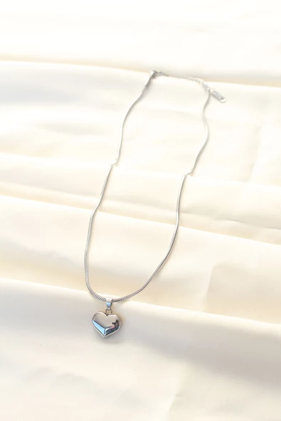 316L Çelik Gümüş Renk Kalp Kolye - TJ-BKO8509 - Resim 2